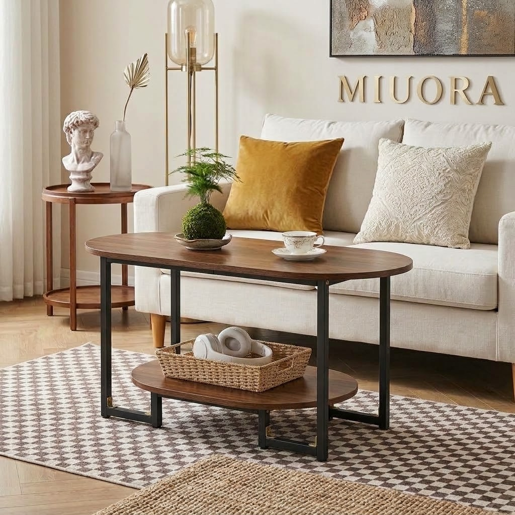 MIUORA® Modern Oval Coffee Table | Minimalist Wooden Living Room Center Table