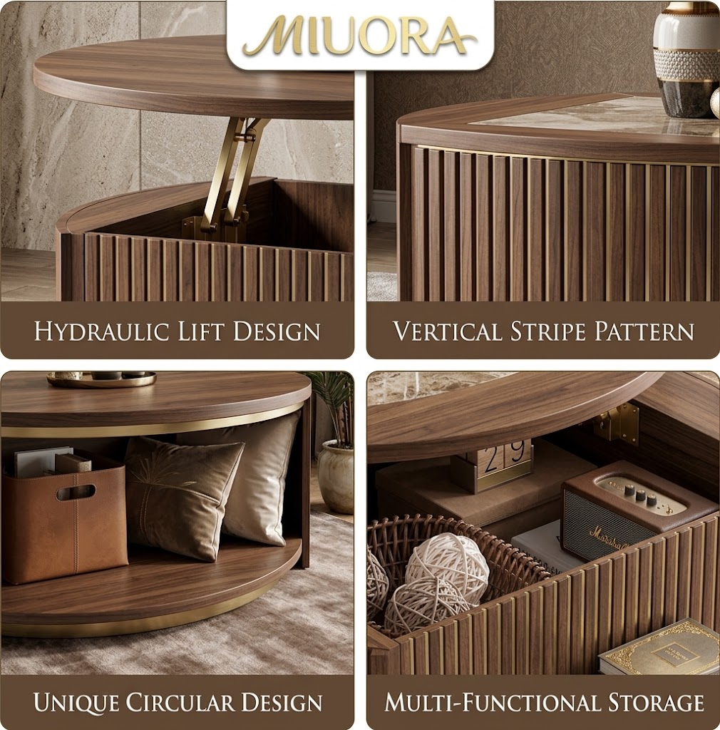 MIUORA® Lift Top Coffee Table | Modern Round Storage Table With Hidden Compartment