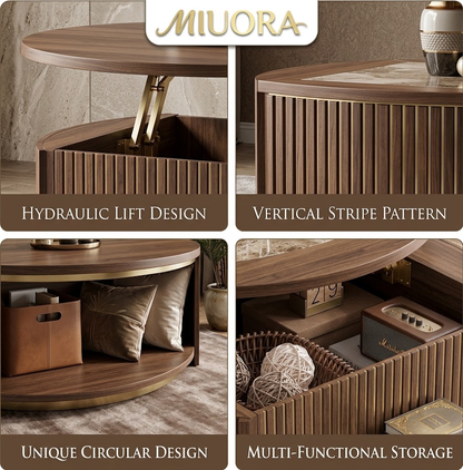 MIUORA® Lift Top Coffee Table | Modern Round Storage Table With Hidden Compartment