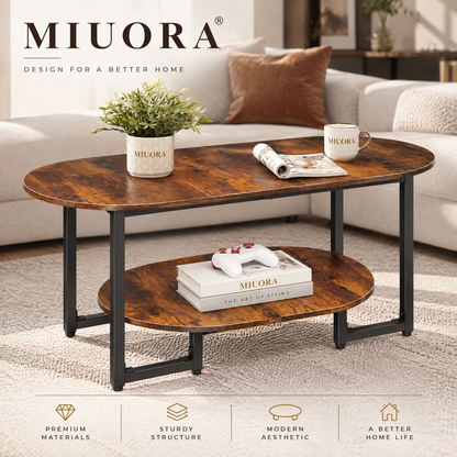 MIUORA® Modern Oval Coffee Table | Two-Tier Wooden Living Room Table With Storage Shelf