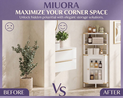 MIUORA® Corner Storage Cabinet | Modern Bathroom Corner Organizer With Hidden Storage