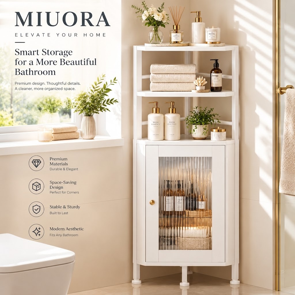 MIUORA® Corner Storage Cabinet | Modern Bathroom Corner Organizer With Hidden Storage