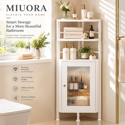 MIUORA® Corner Storage Cabinet | Modern Bathroom Corner Organizer With Hidden Storage