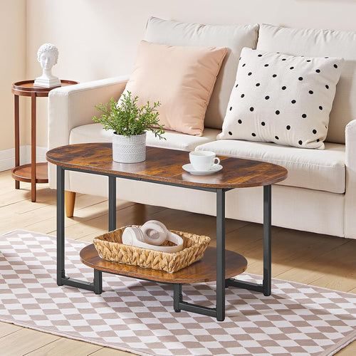 MIUORA® Modern Oval Coffee Table | Two-Tier Wooden Living Room Table With Storage Shelf