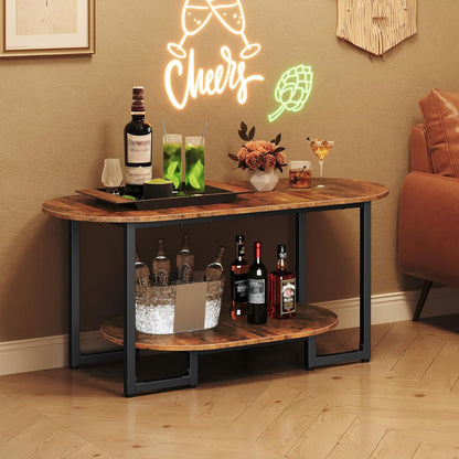 MIUORA® Modern Oval Coffee Table | Two-Tier Wooden Living Room Table With Storage Shelf