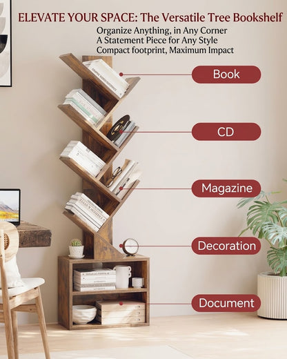 MIUORA® Multifunctional Tree Bookcase | Decorative Storage Shelf For Small Spaces