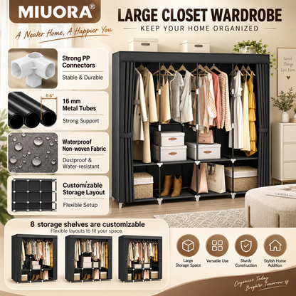 MIUORA® Large Closet Wardrobe | Modular Fabric Storage Cabinet With Customizable Shelves