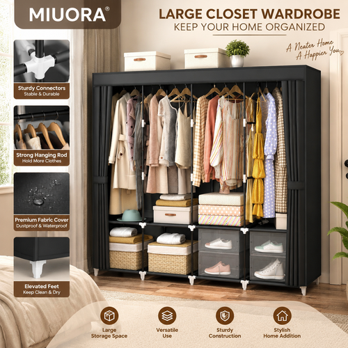 MIUORA® Large Closet Wardrobe | Modular Fabric Storage Cabinet With Customizable Shelves