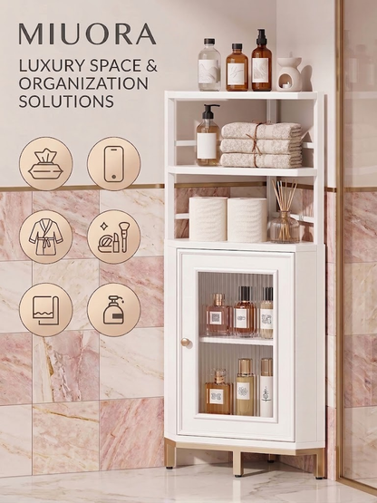 MIUORA® Corner Storage Cabinet | Modern Bathroom Corner Organizer With Hidden Storage